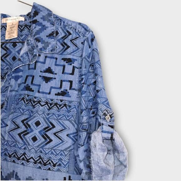 Philosophy Womens Dress Tunic Sz XL Blue Aztec Chambray Western Boho Streetwear - Picture 4 of 12